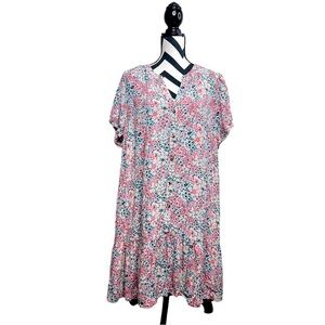 Loft Floral Flounce Flowy Sz XXL Dainty Short-Sleeve Shirtdress